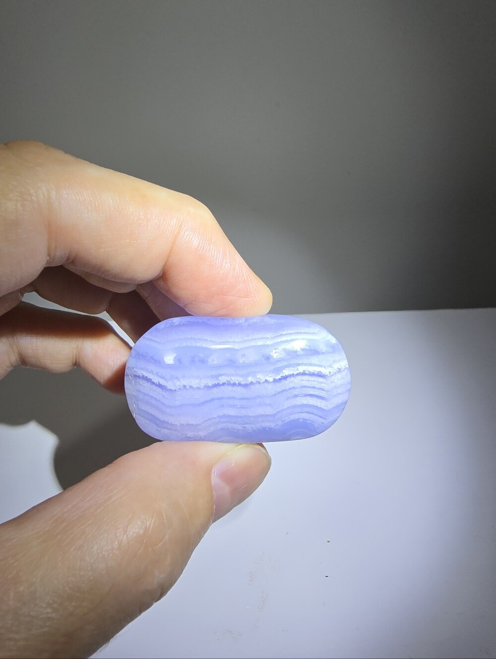 Blue Lace Agate Crystal Palmstone #B